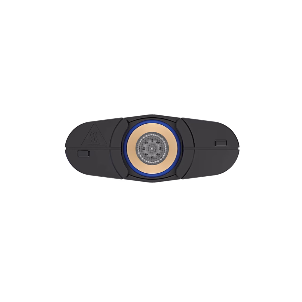 Top view of the Mighty Medic Plus vaporiser with lid open, revealing the herb chamber and easy-to-use design