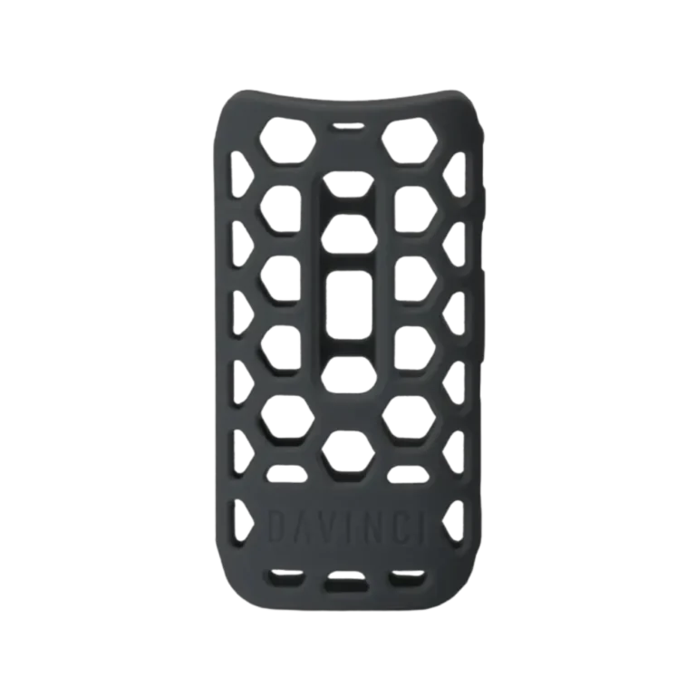 DaVinci IQ3 silicone protective glove in charcoal grey, front view showing hexagonal cutout pattern.