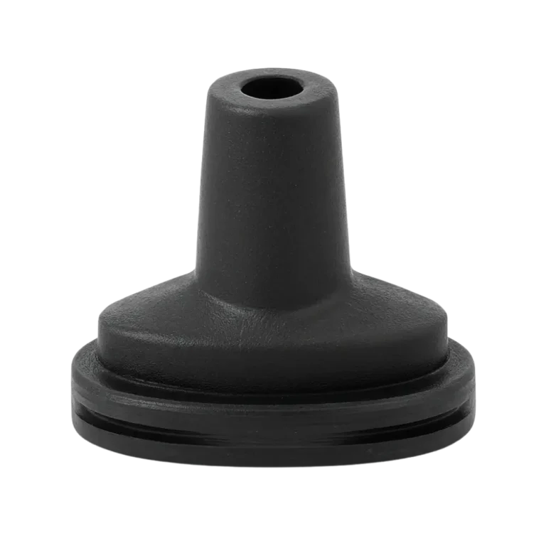 DaVinci 10mm silicone water tool adapter in matte black, front view showing conical tip and threaded base