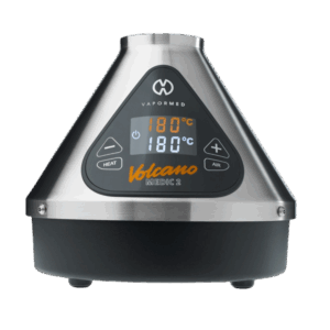 The complete guide to dry her vaporisers 8 Front view of the Volcano Hybrid vaporiser by Storz & Bickel, showing the digital touchscreen display and iconic cone-shaped design