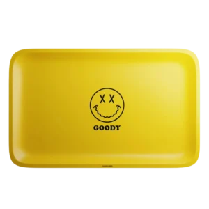 Yellow Goody Glass large rolling tray, top view
