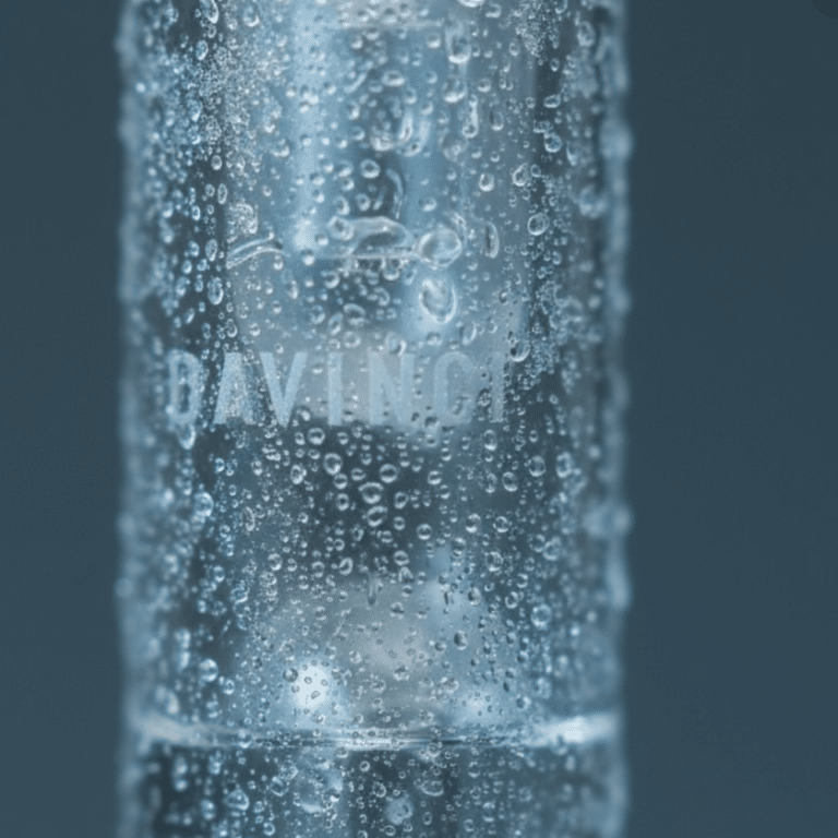 Close-up of a DaVinci Hydrotube glass surface covered in water condensation droplets